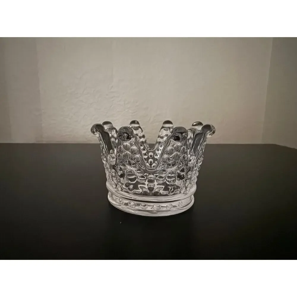 Vintage Clear Pressed Glass Crown Tealight Candle Holder Ring Dish
